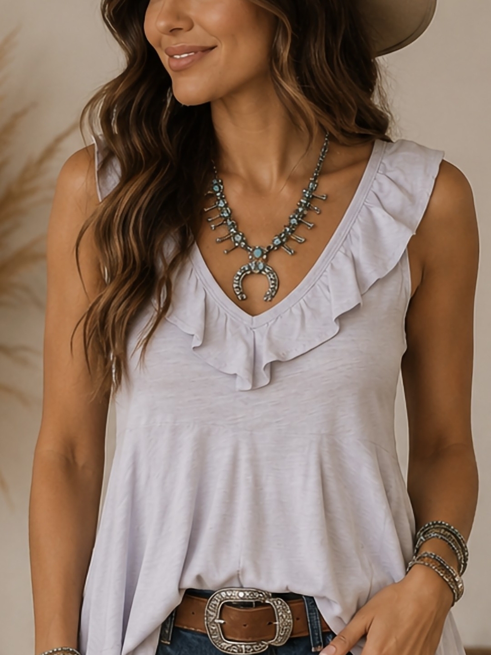 Wrangler Light Lavender Ruffle V-Neck Tank